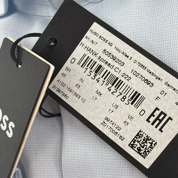 Hugo Boss Men's Light Blue Slim Fit Shirt Size XL